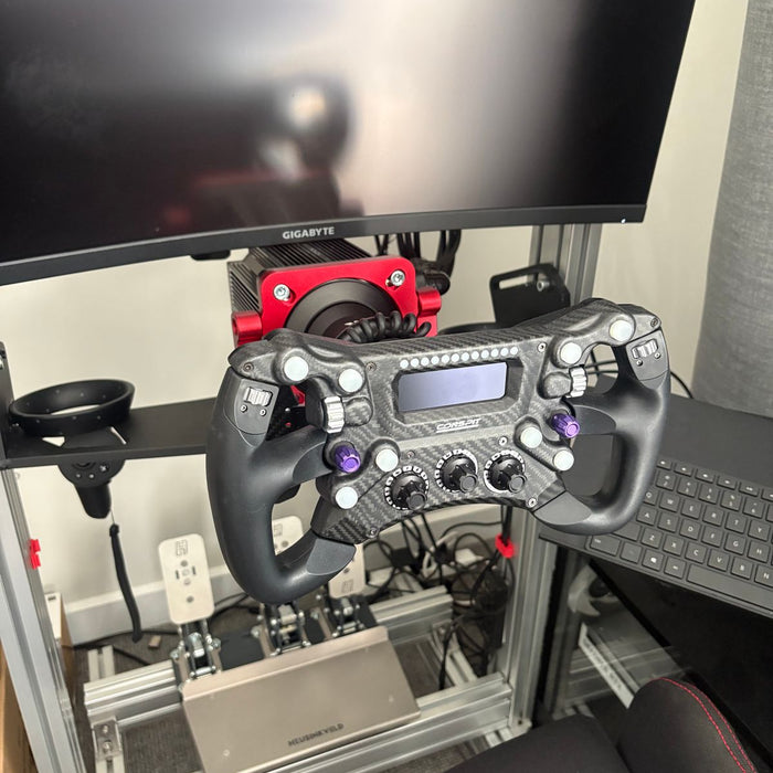 CONSPIT 290GP steering wheel installed on a direct-drive sim racing cockpit