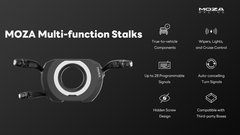 MOZA Multi-Function Stalks installed around a sim racing steering wheel