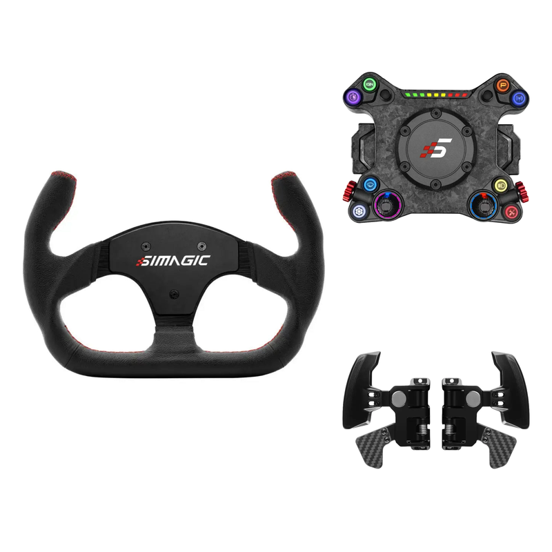 Simagic NEO X HUB bundle with P-325CL wheel rim and S410 dual-clutch paddle shifter module