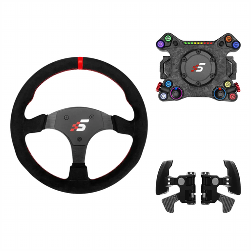 Simagic NEO X HUB bundle with P-330RA wheel rim and S410 dual-clutch paddle shifter module