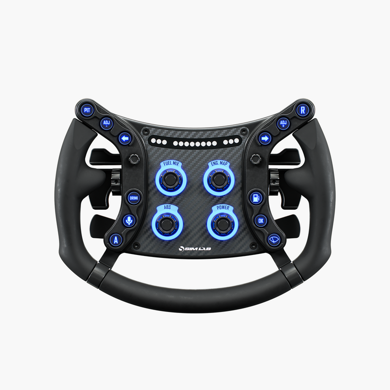 Sim-Lab GTSL Pro steering wheel front with blue telemetry lighting