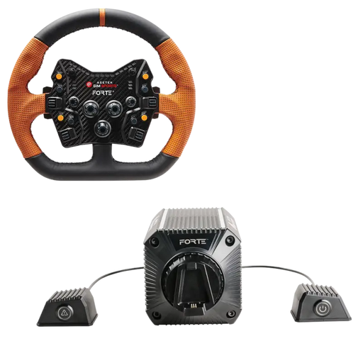 Asetek SimSports Forte 18NM Direct Drive GT Bundle - Orange Leather D-shape wheel