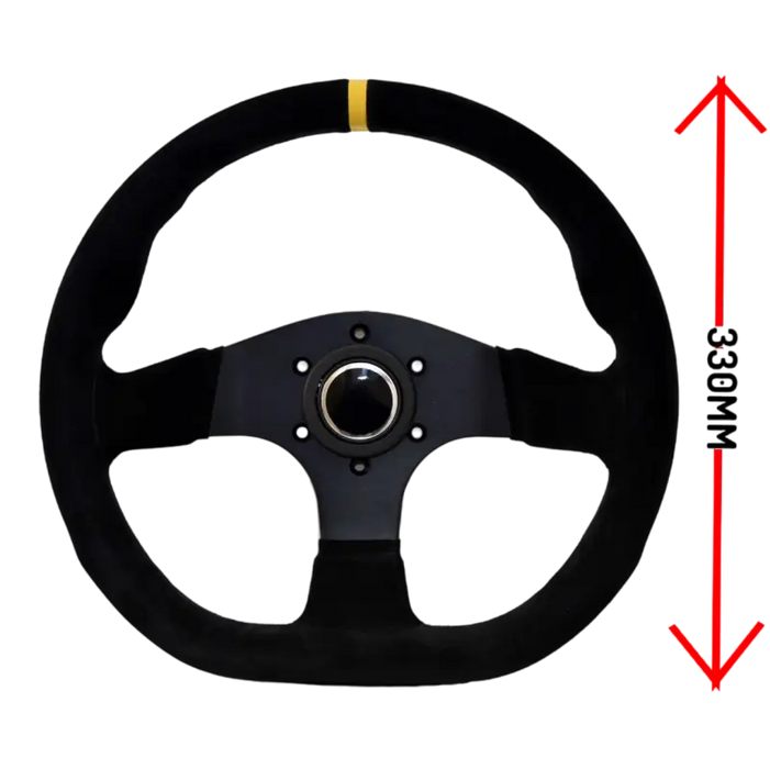 Ltec - 3 SPOKE 330MM SUEDE FLAT WITH FLAT BOTTOM - Steering wheel - Steering Wheel