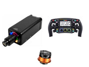 Simagic Alpha EVO Ultra 28 Nm + LEOXZ Steering Wheel + QR-A Bundle — front view steering wheel, wheelbase and QR-A