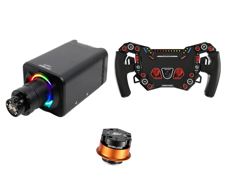 Simagic Alpha EVO Pro 18 Nm + SOELPEC Steering Wheel + QR-A Bundle — SOELPEC Spectra LT – Formula-Style RGB Sim Racing Wheel — LAVA