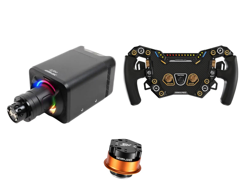 Simagic Alpha EVO Sport 9 Nm + SOELPEC Steering Wheel + QR-A Bundle — SOELPEC Spectra LT – Formula-Style RGB Sim Racing Wheel — COPPER